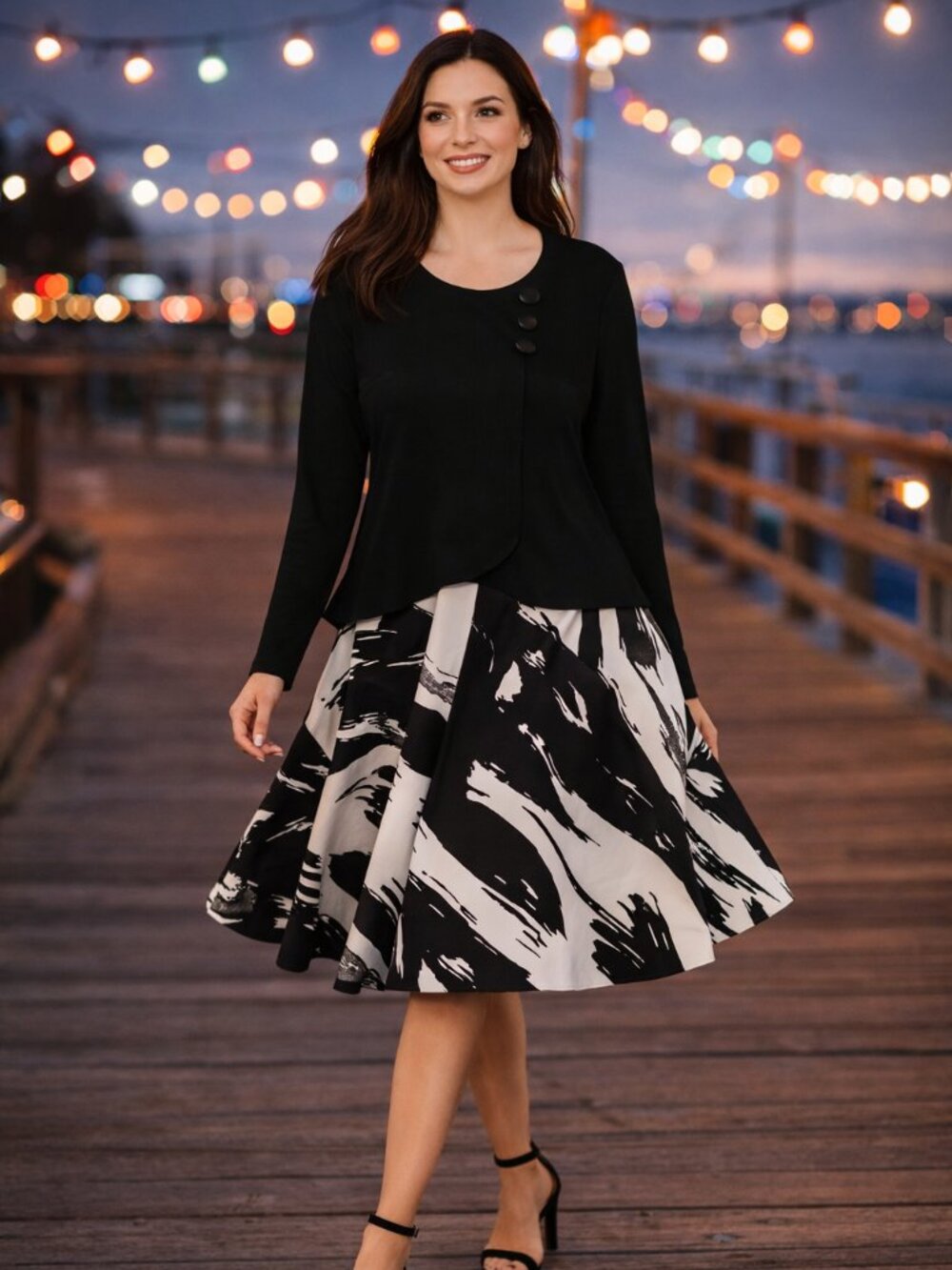 Nina Piccalino Black Shark‎ Hem Lagun Pullover Gothic Long Sleeve Top Women 16